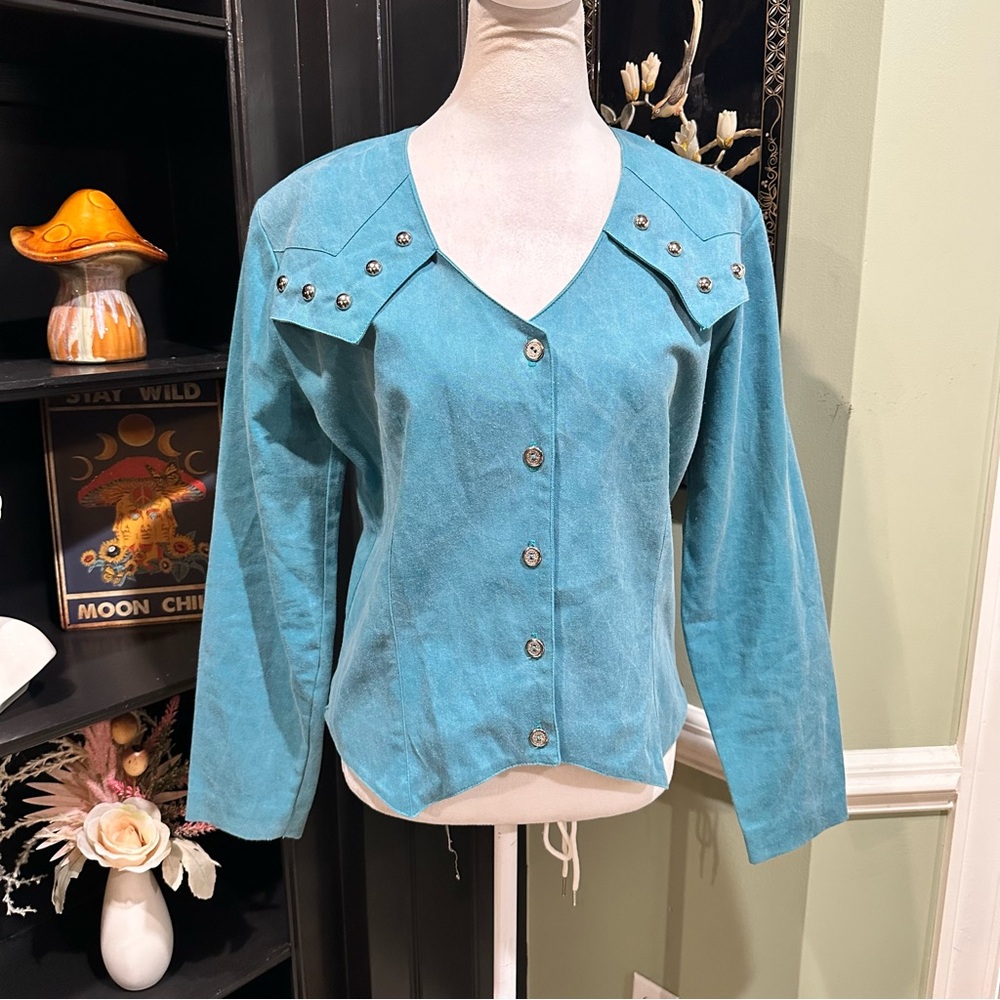 Vintage Western Attitude by Lilli Smith Studded Turquoise Blouse – Size Medium